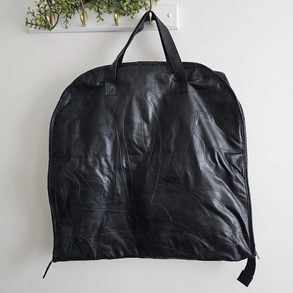 Fieldstone Genuine Buffalo Leather Garment Bag Black Travel Suit Carrier Zip
